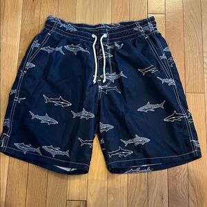 Old Navy blue shark print swim trunks shorts